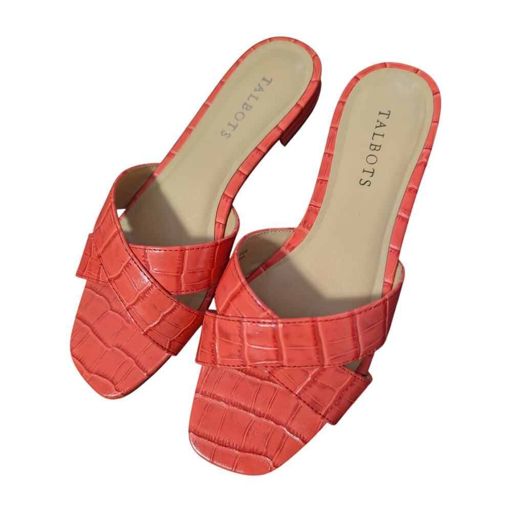TALBOTS! BRIGHT PAPAYA GENUINE LEATHER CRISS CROSS STRAPPED SANDALS, W/ BOX! 7M